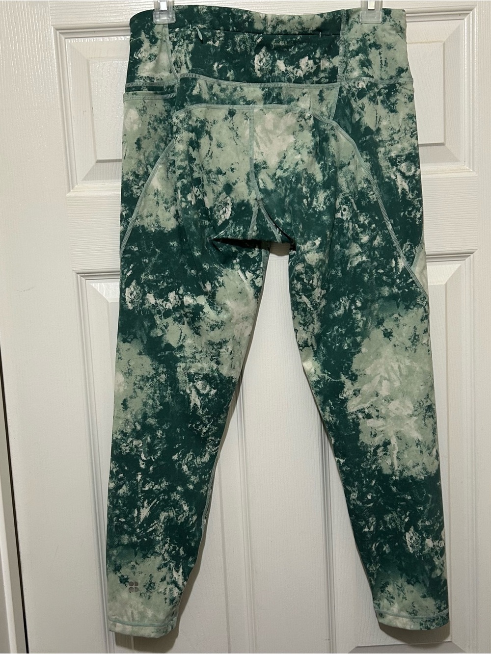 Sweaty Betty Leggings 7/8 Teal White Marble Print Workout Athletic Sz Med - Picture 8 of 8